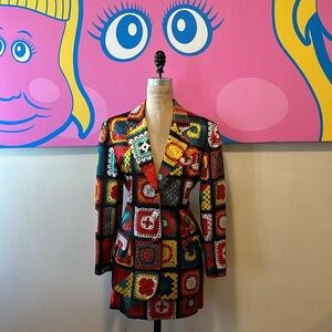 Moschino Stretch Satin Crochet Skirt Suit